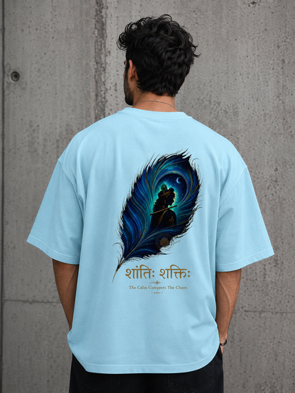 Cosmic Krishna Peacock Feather Oversized T-Shirt - Graphic Back Print