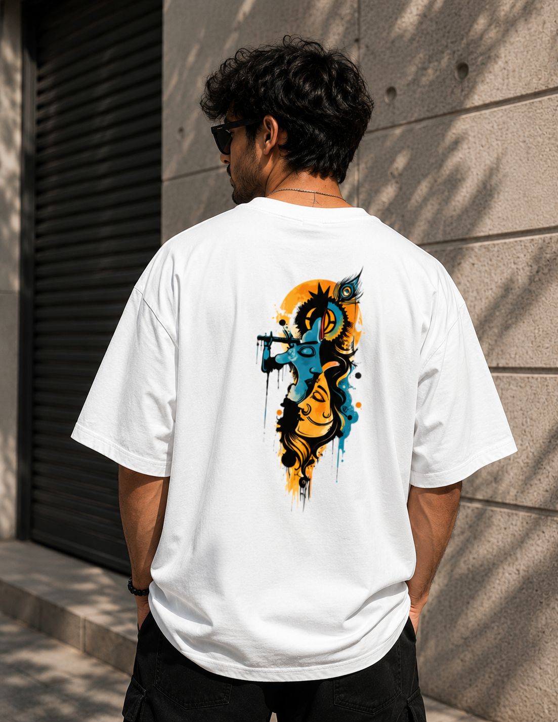 Divine Radha Krishna Abstract Oversized T-Shirt - Graphic Back Print